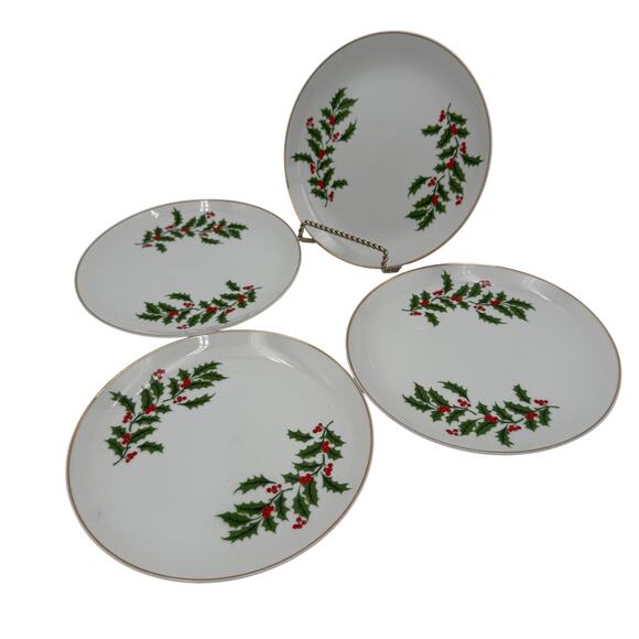Vintage Salad Plates in Holly Leaf by Japan Set of 4 - Picture 1 of 7
